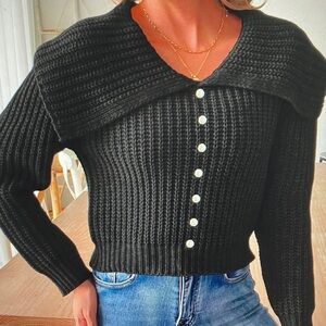 Black Button-Up Women's Sweater